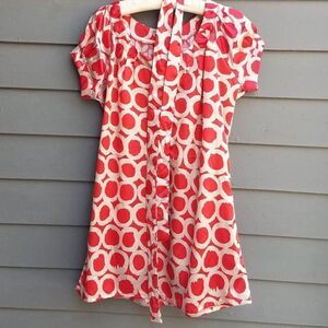 NWT Antilia Femme Red Gold Circle Print Dress with Tie size Small